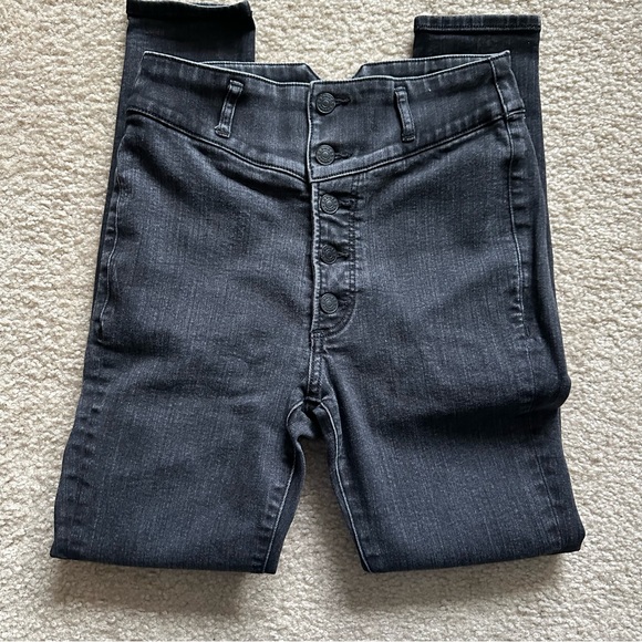 Express Faded Black Denim Super High Rise Skinny Legging Jeans Button Fly - Picture 2 of 5